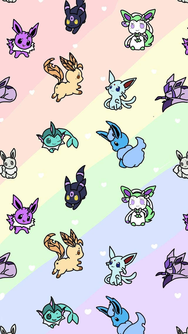 Cute Eeveelutions Rainbow Phone Background