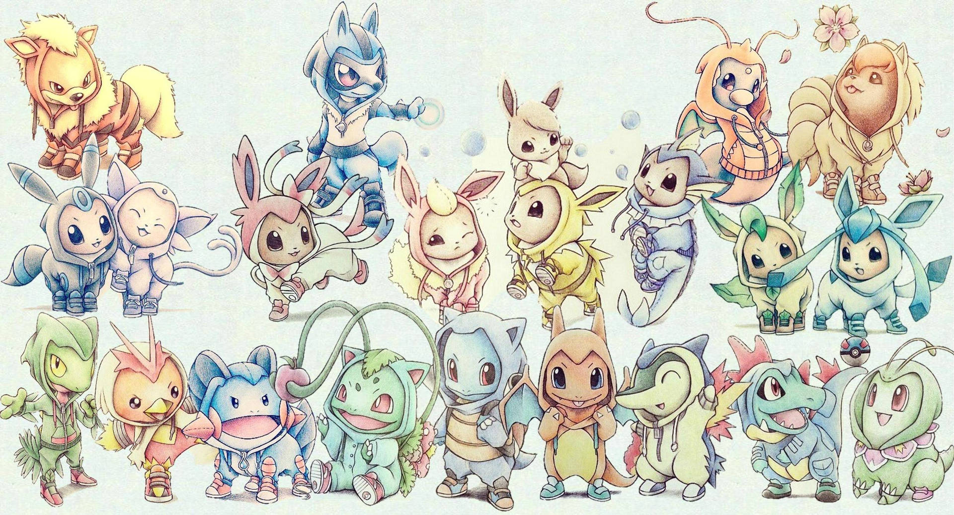 Cute Eeveelutions Various Drawings Background