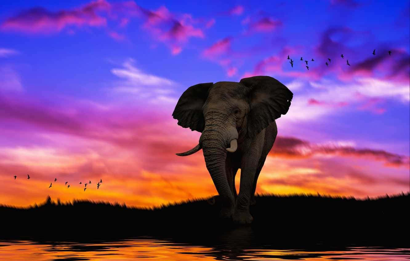 Cute Elephant Aesthetic Sunset Background