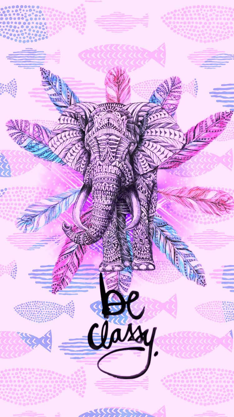 Cute Elephant Purple Boho Art Background