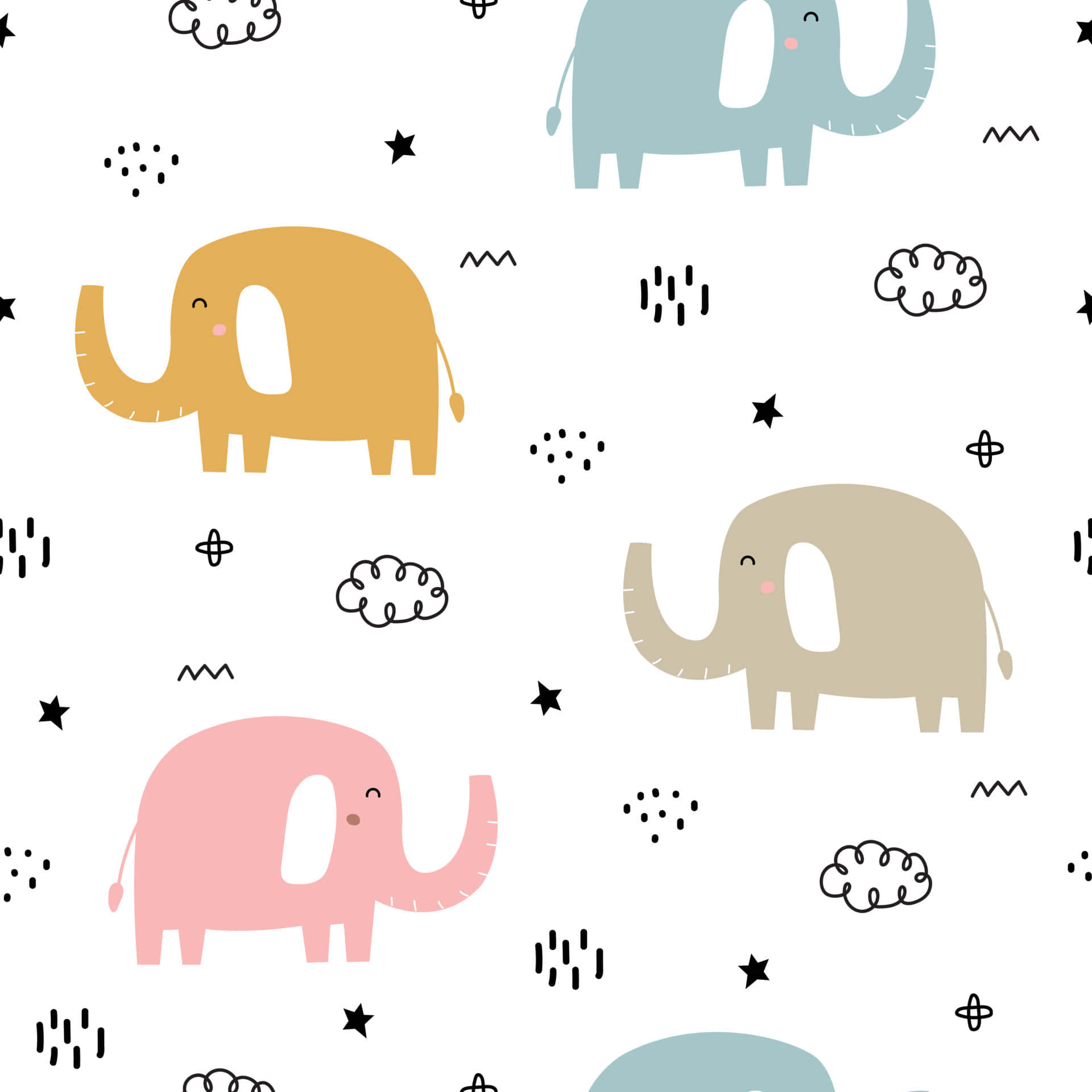 Cute Elephants On A White Background Background