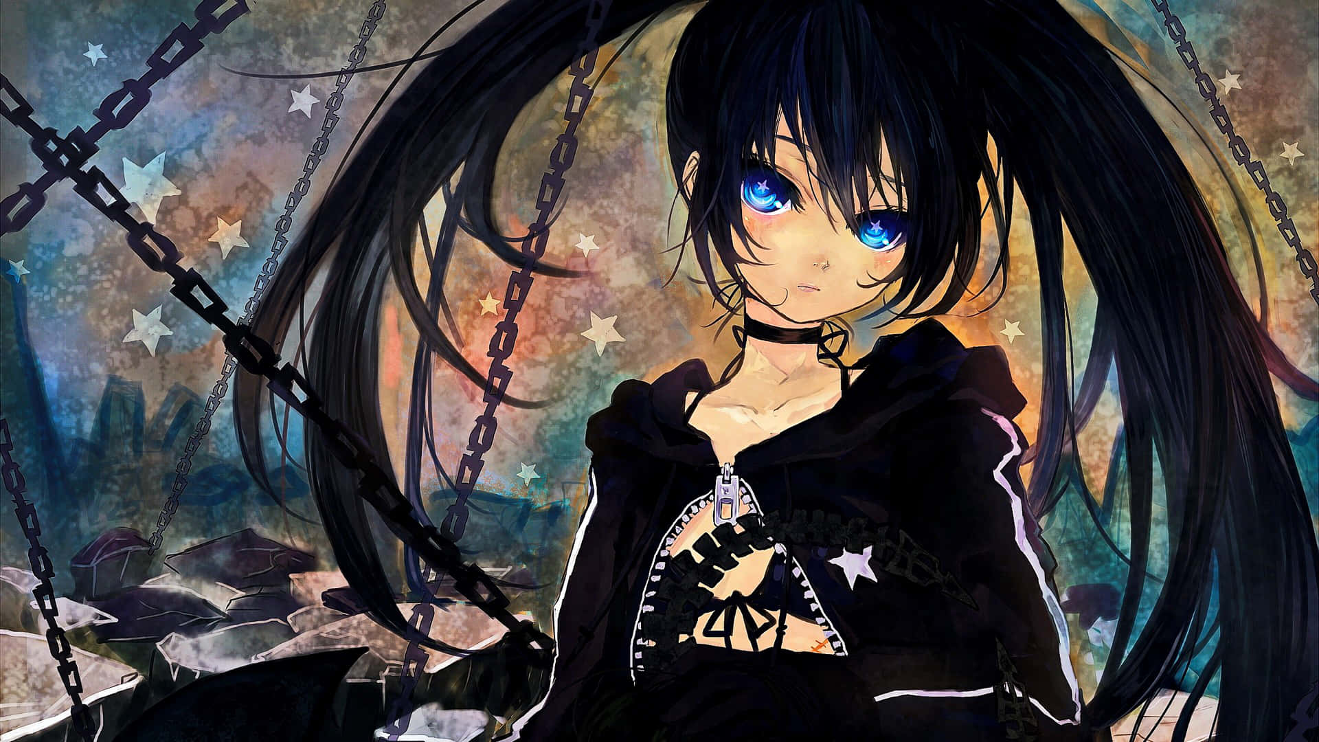 Cute Emo Girl With Sparkling Eyes And Colorful Hair Background