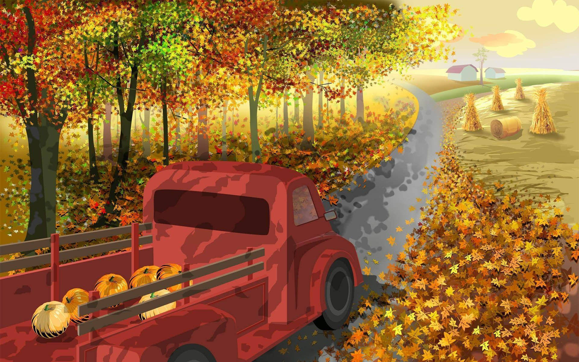 Cute Fall Country Road Background