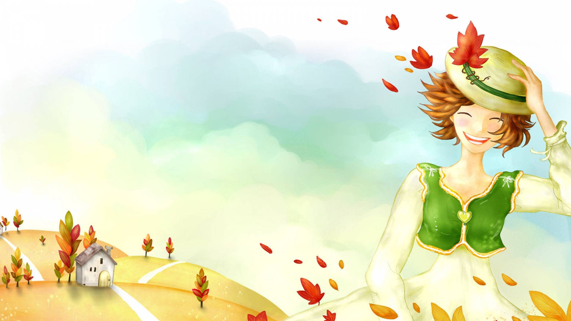 Cute Fall Happy Anime Girl Background