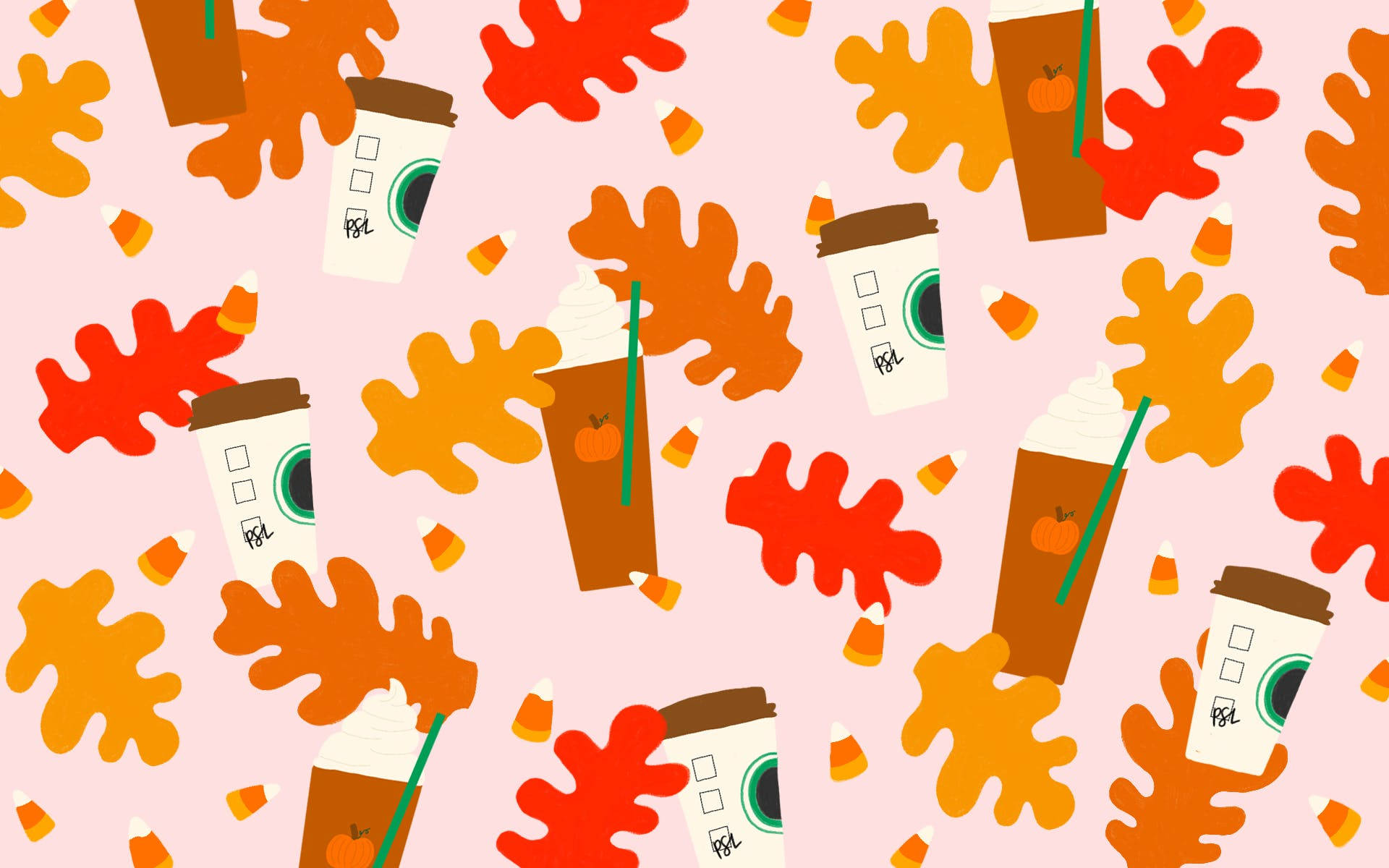 Cute Fall Leaves Cups Background