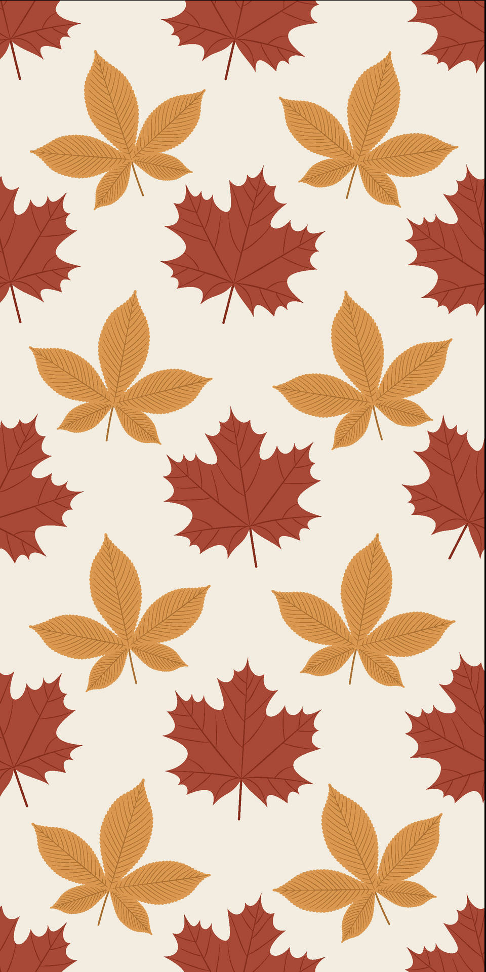 Cute Fall Phone Red Brown Leaves Pattern Background