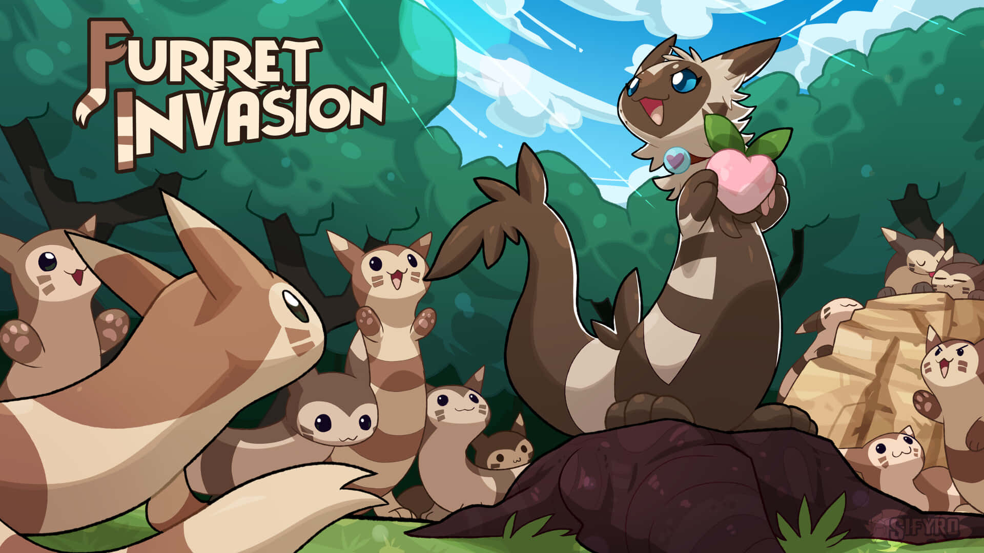 Cute Family Furret Invasion Background