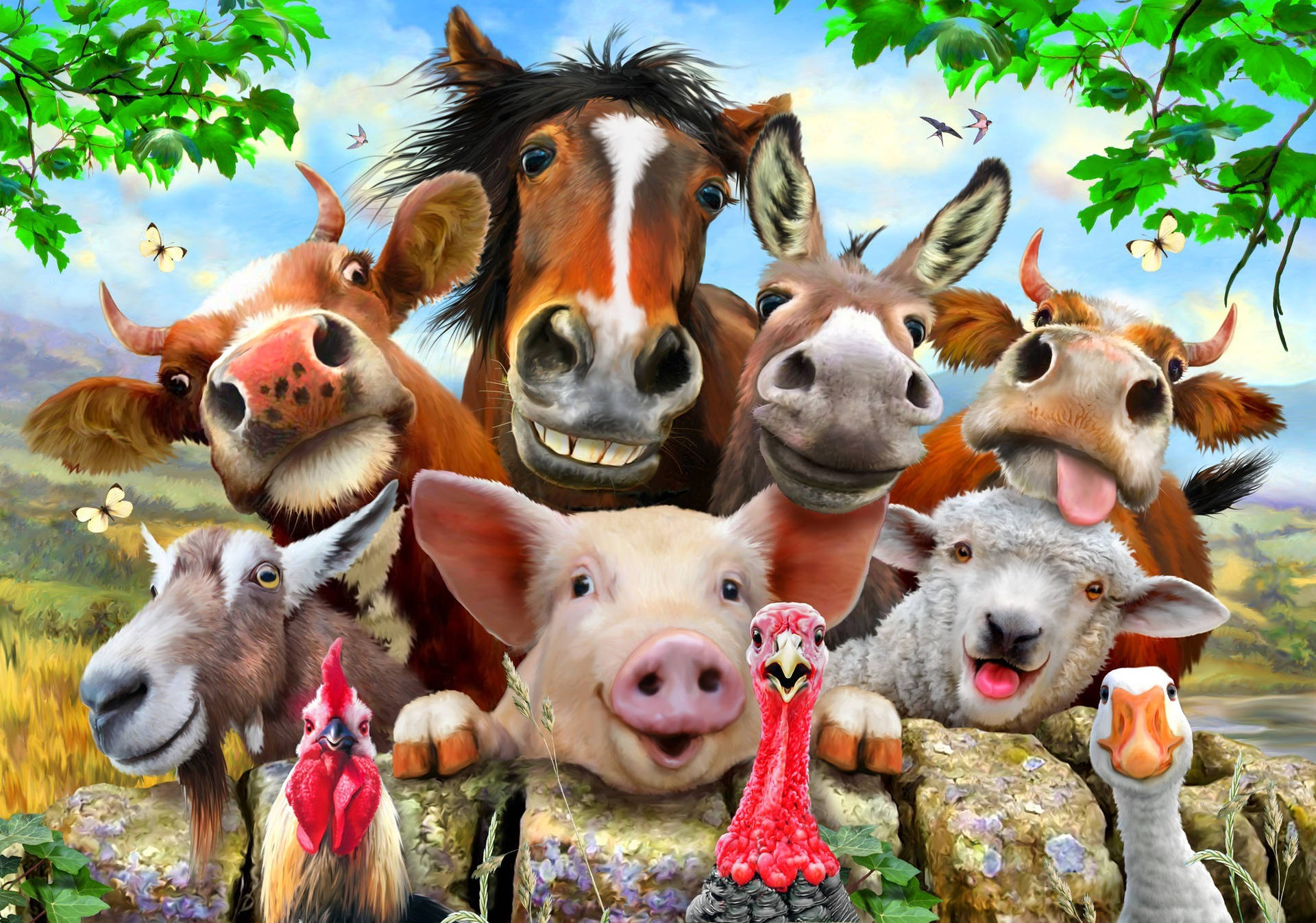 Cute Farm Animal Family Artwork Background