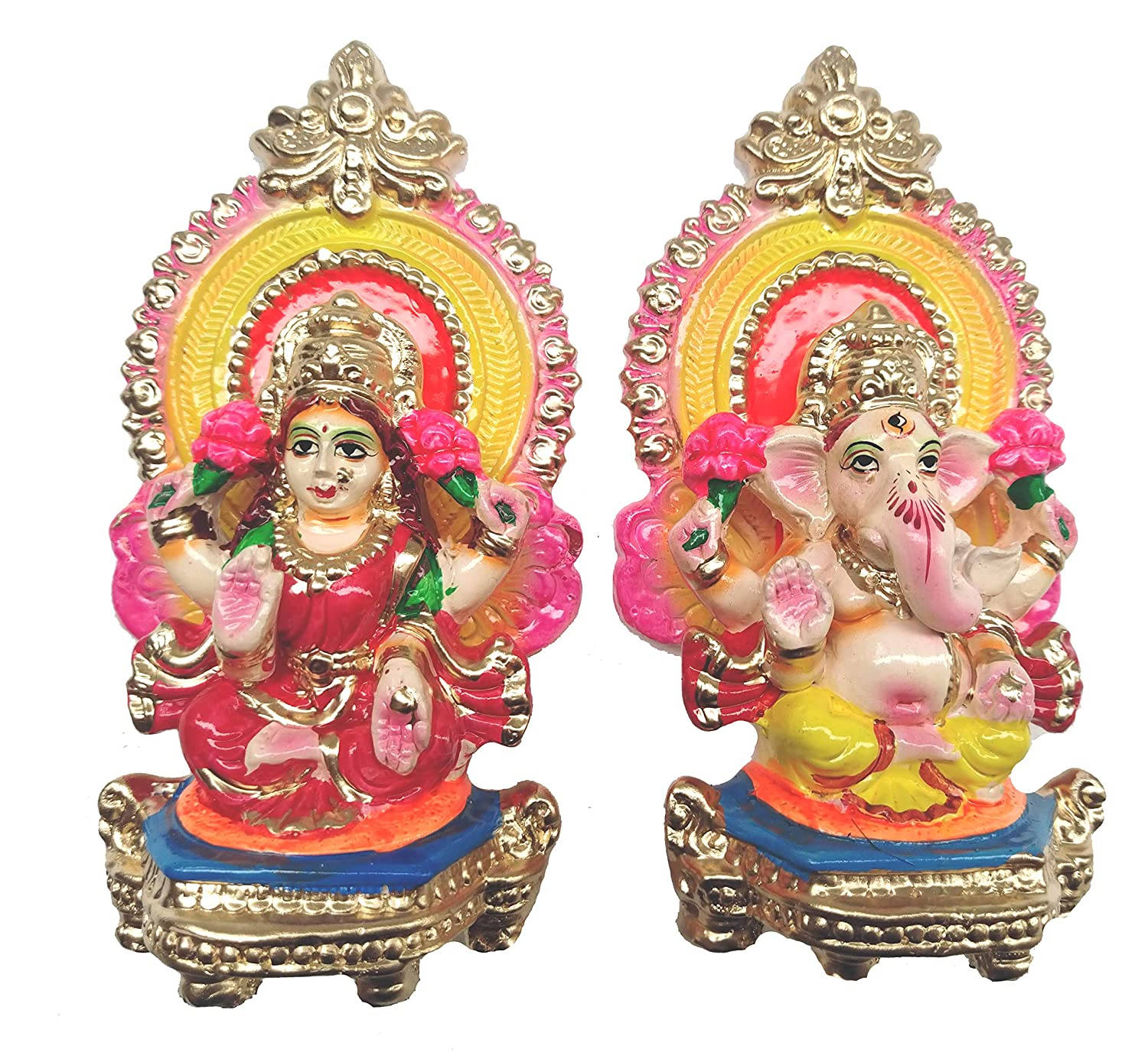 Cute Figurines Of Ganesh Lakshmi Background