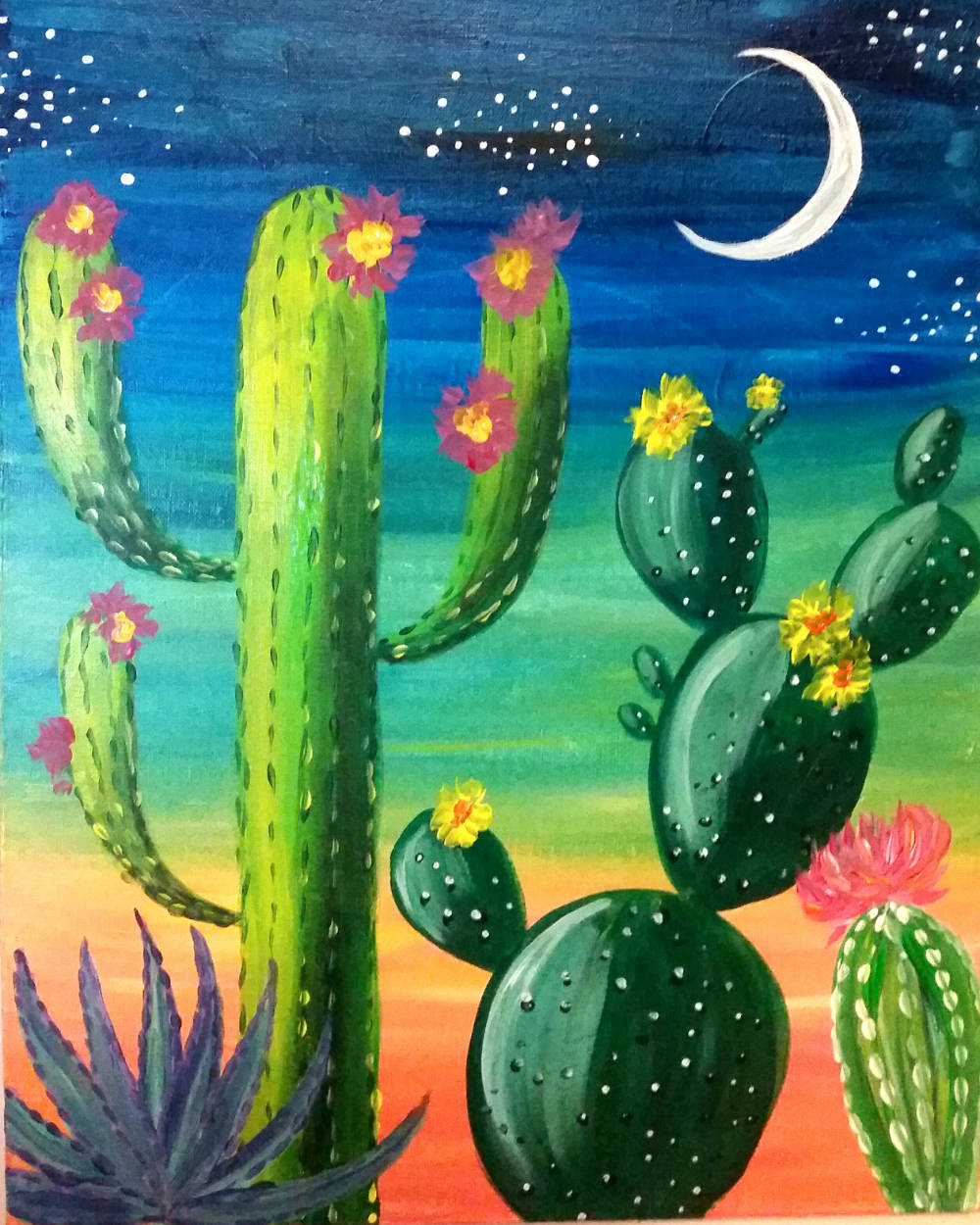 Cute Flower Cactus Arizona Desert Art Background