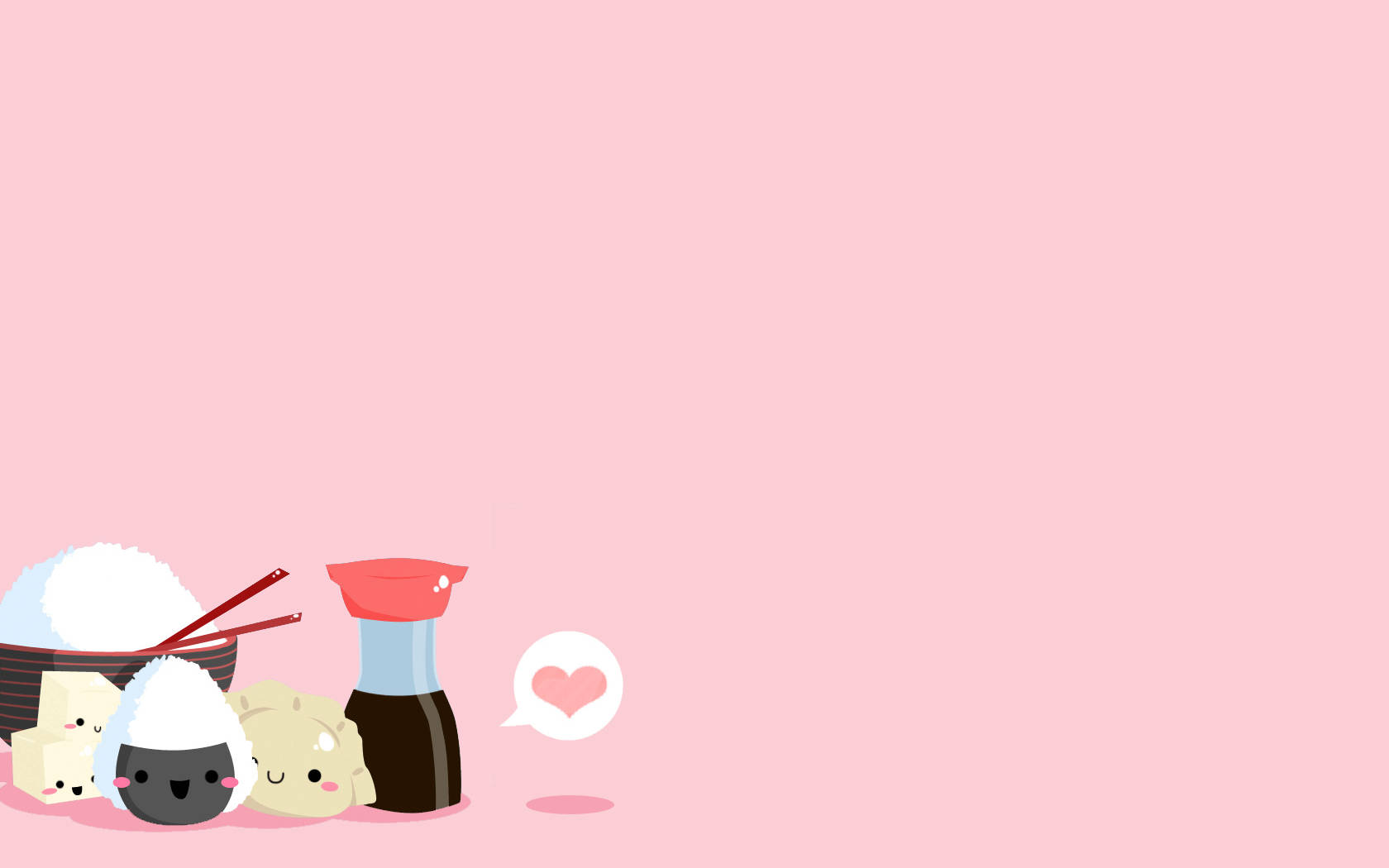 Cute Food And Condiments On Kawaii Pink Background