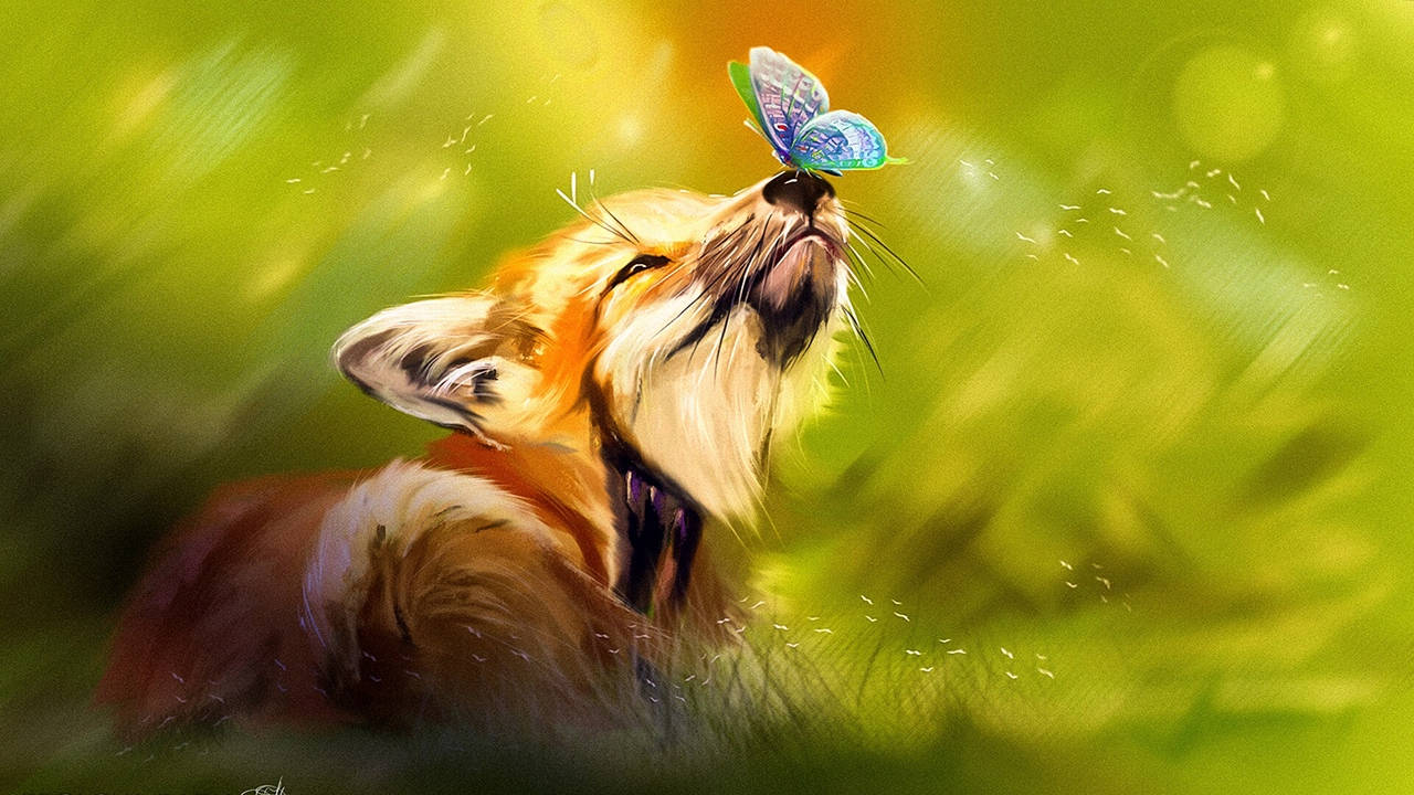 Cute Fox Digital Painting Background