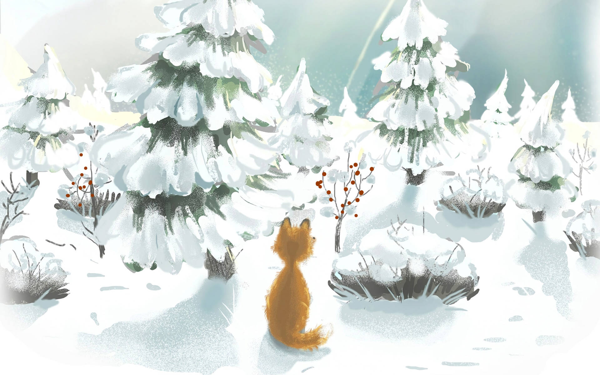 Cute Fox In Snow Background