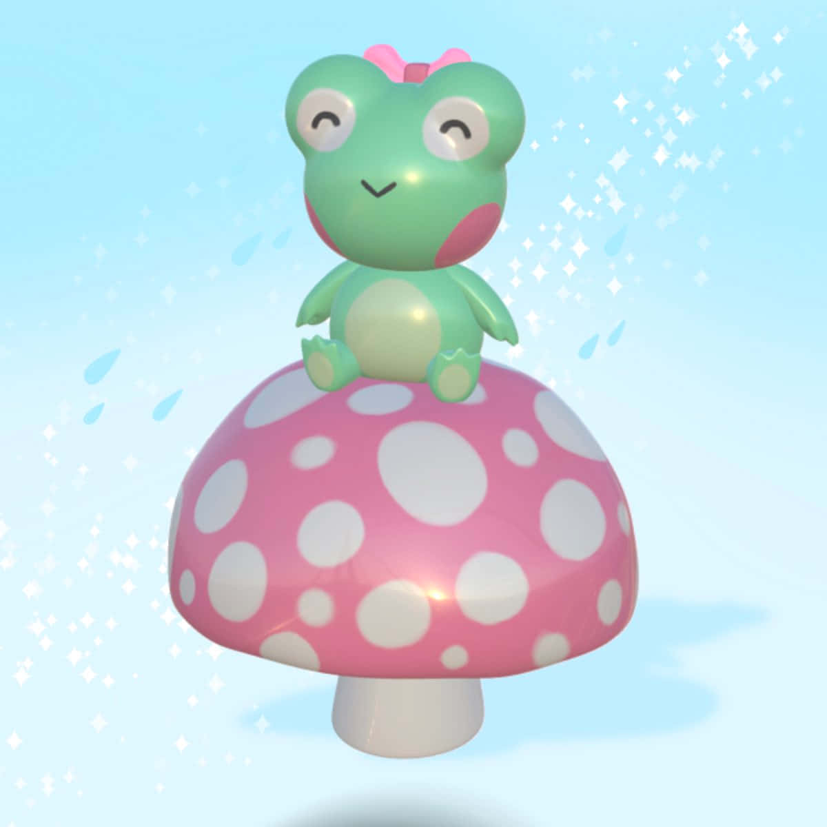 Cute Frog On Pink Mushroom Background