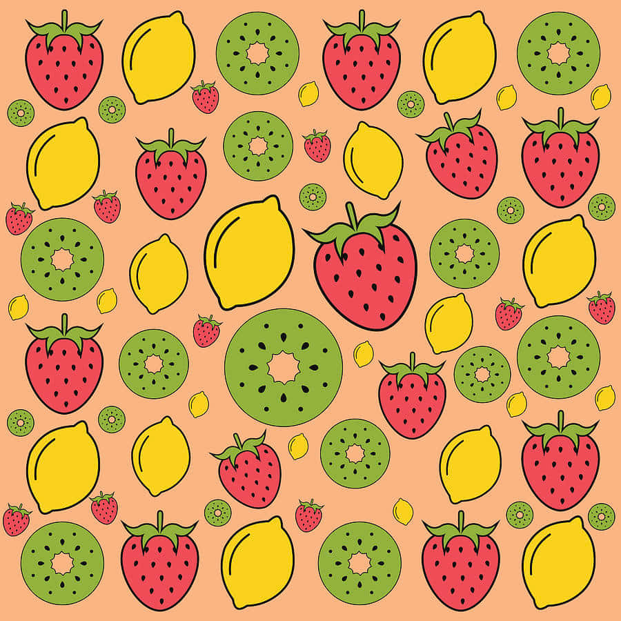 Cute Fruits Lemon Kiwi Strawberry Background