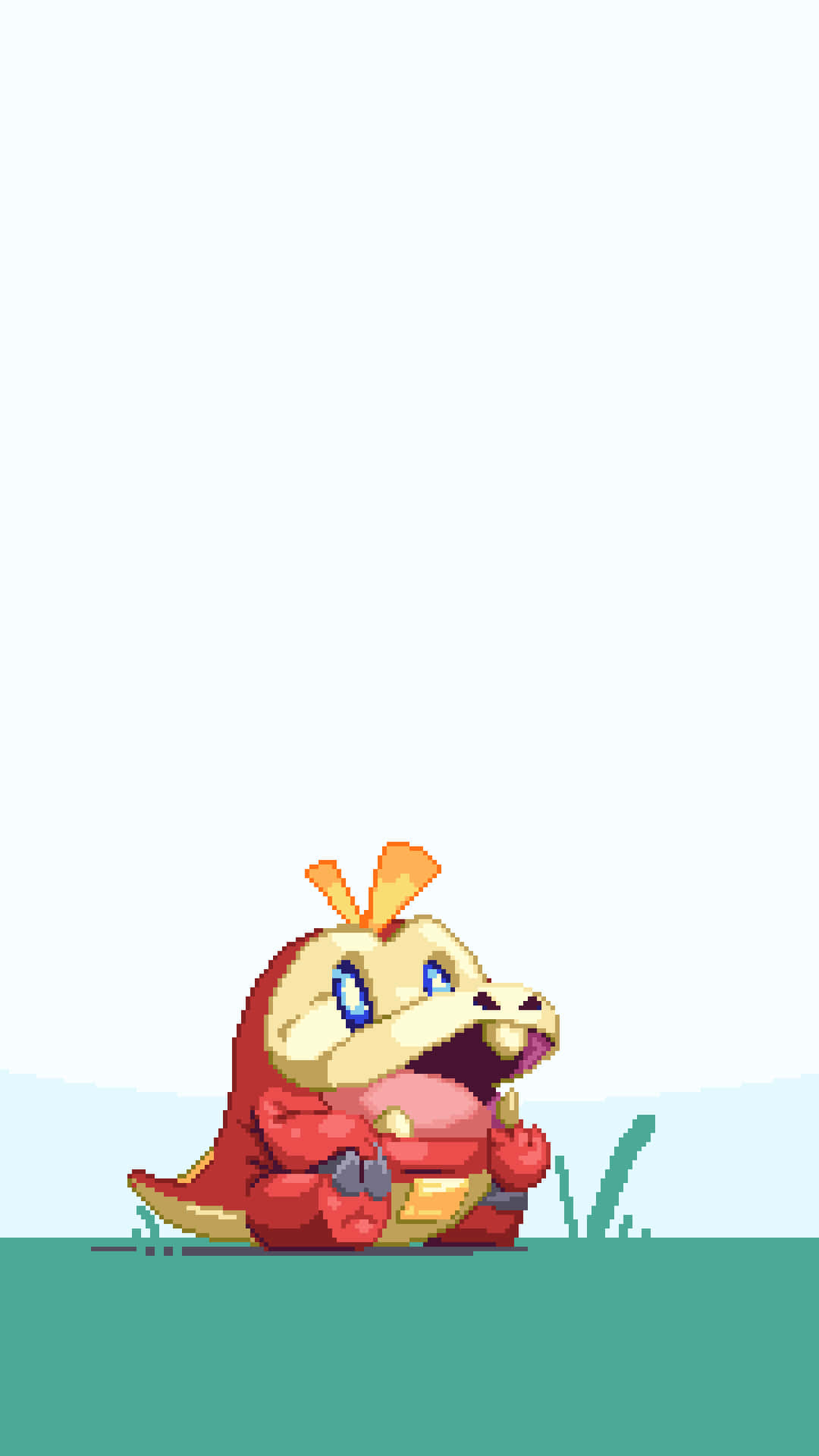 Cute Fuecoco On Grass Pixel Art Background