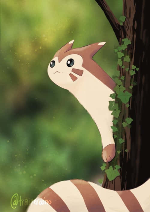 Cute Furret Poking Out From Behind A Tree
