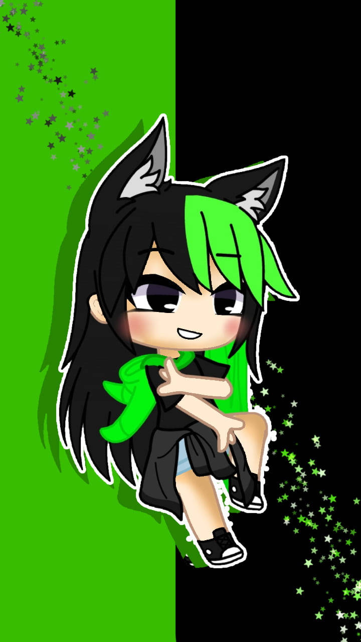 Cute Gacha Life Black And Green Girl Background