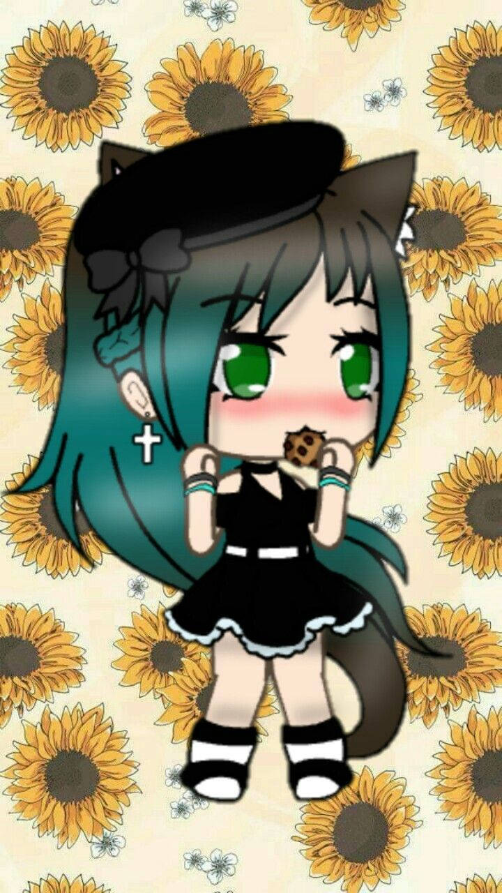 Cute Gacha Life Girl Sunflower Background