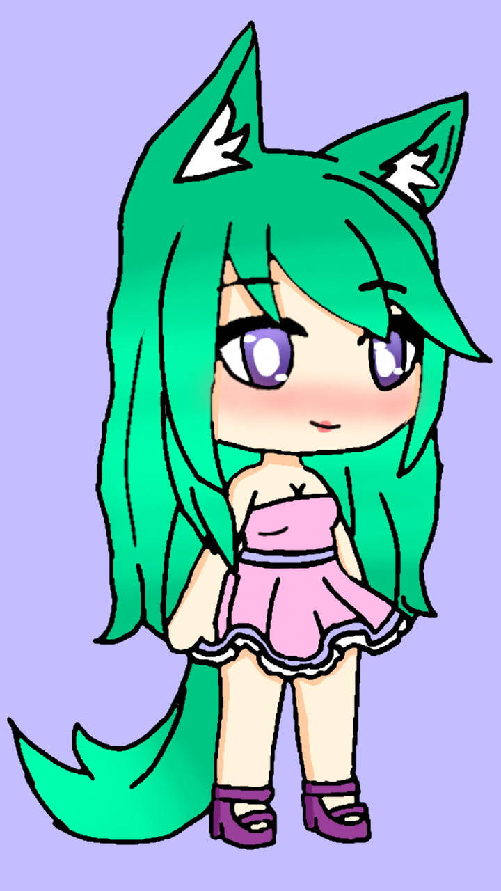 Cute Gacha Life Girl With Green Hair Background