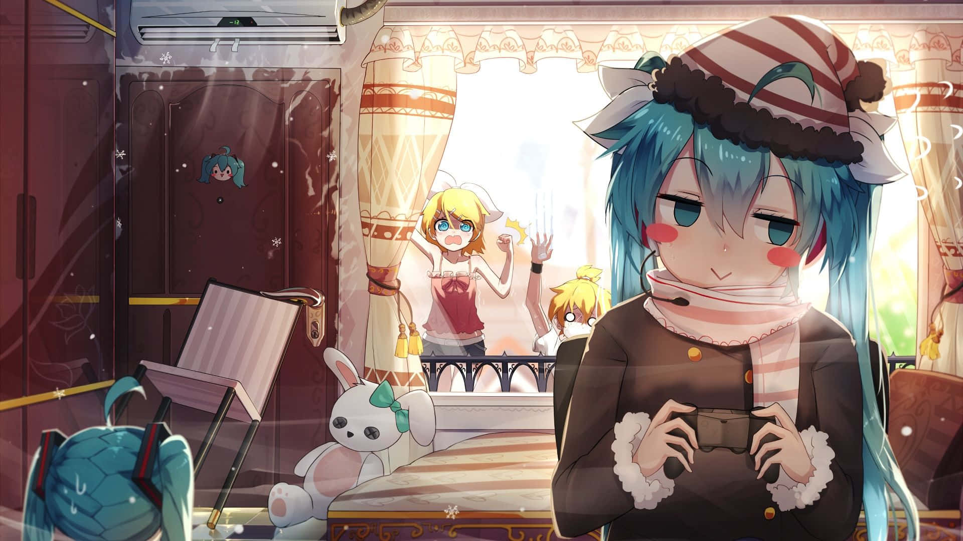 Cute Gamer Girls Hatsune Miku And Kagamine Rin Background