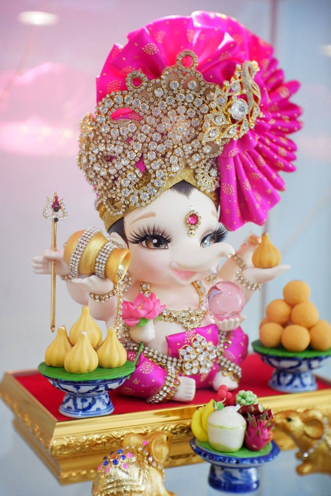 Cute Ganesha Baby In Pink Headdress