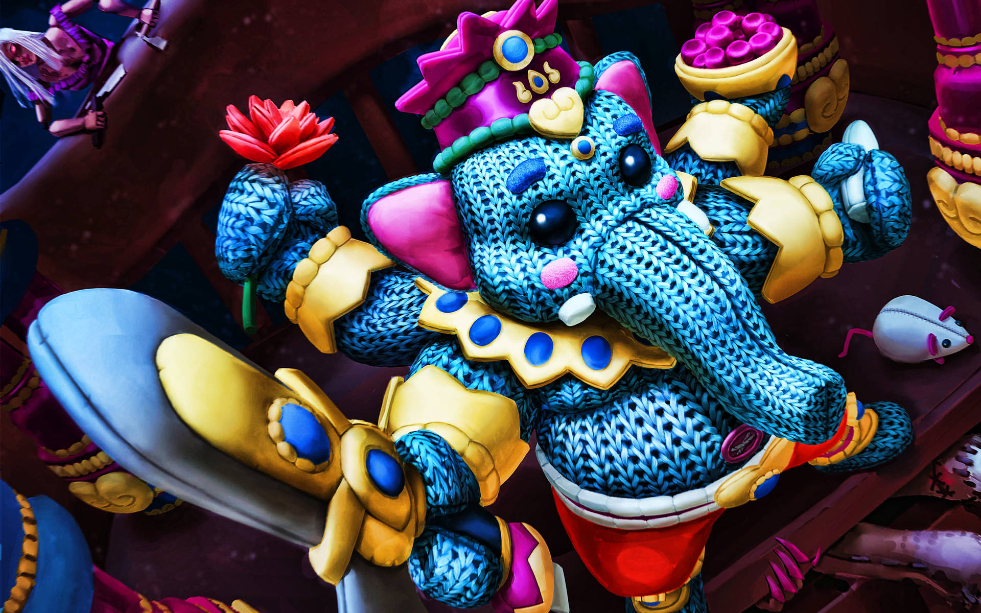 Cute Ganesha Knitted Version Background