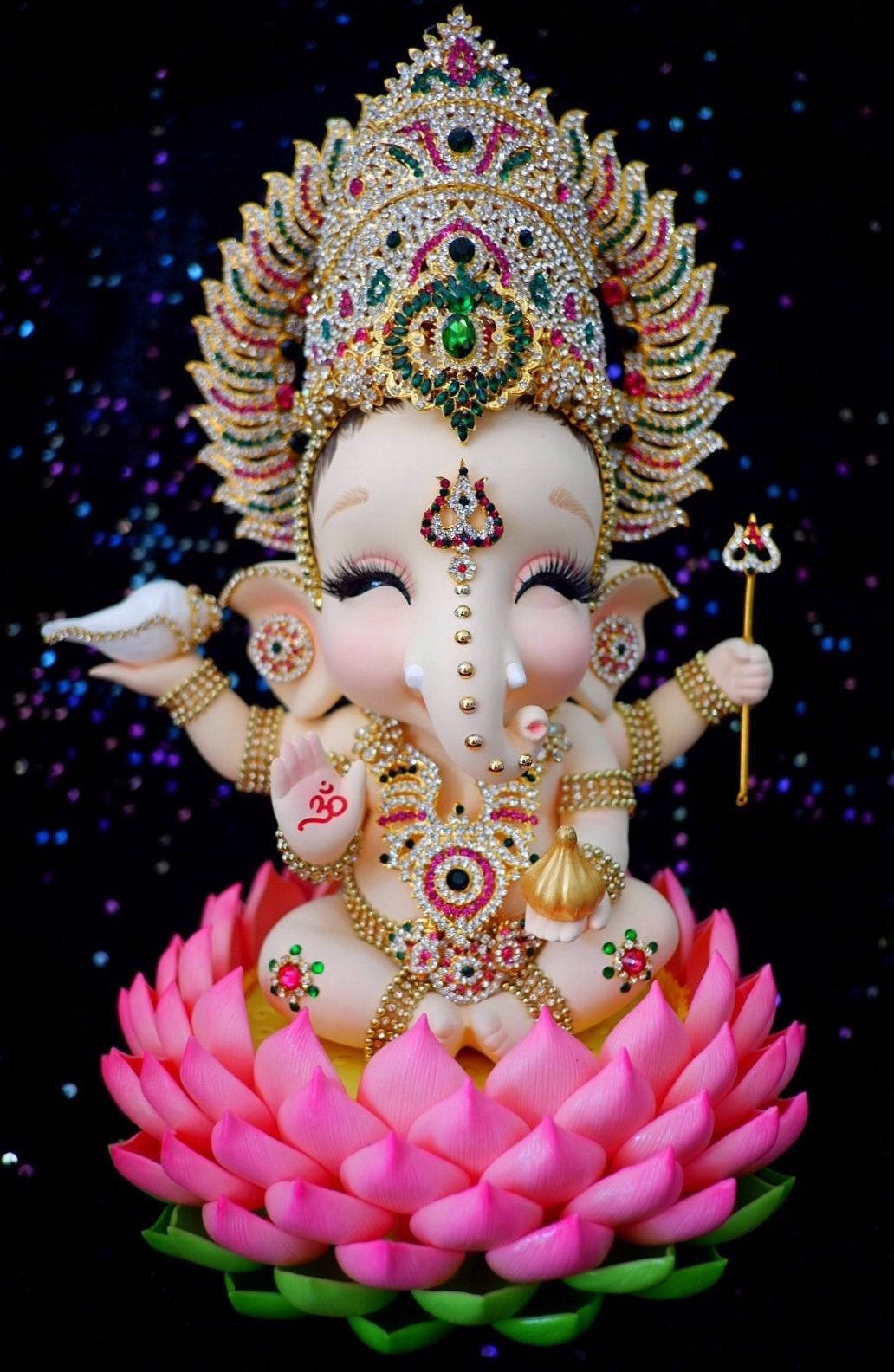 Cute Ganesha On Pink Lotus Background