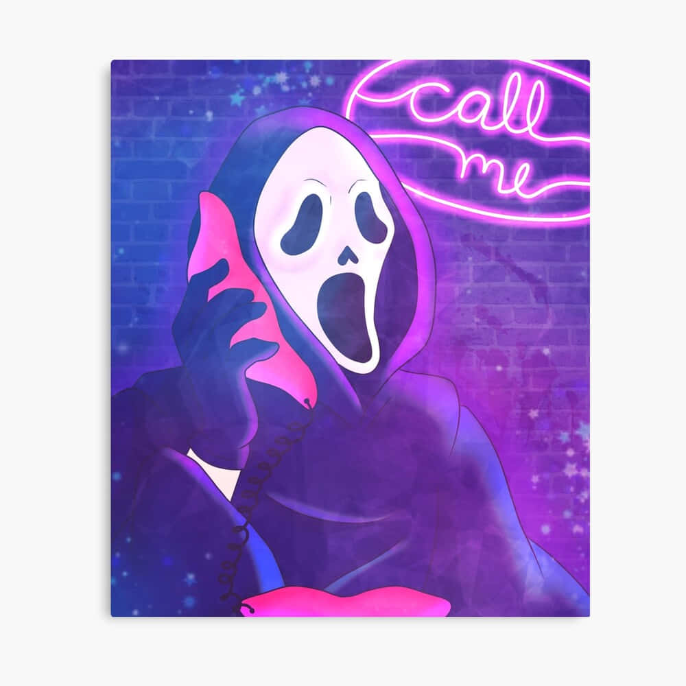 Cute Ghostface With Neon Lights Background