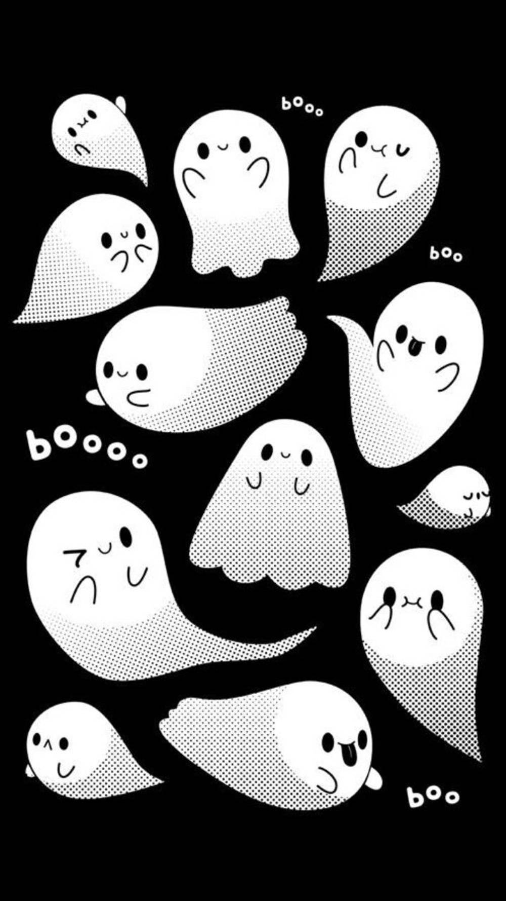 Cute Ghosts Aesthetic In Black Background