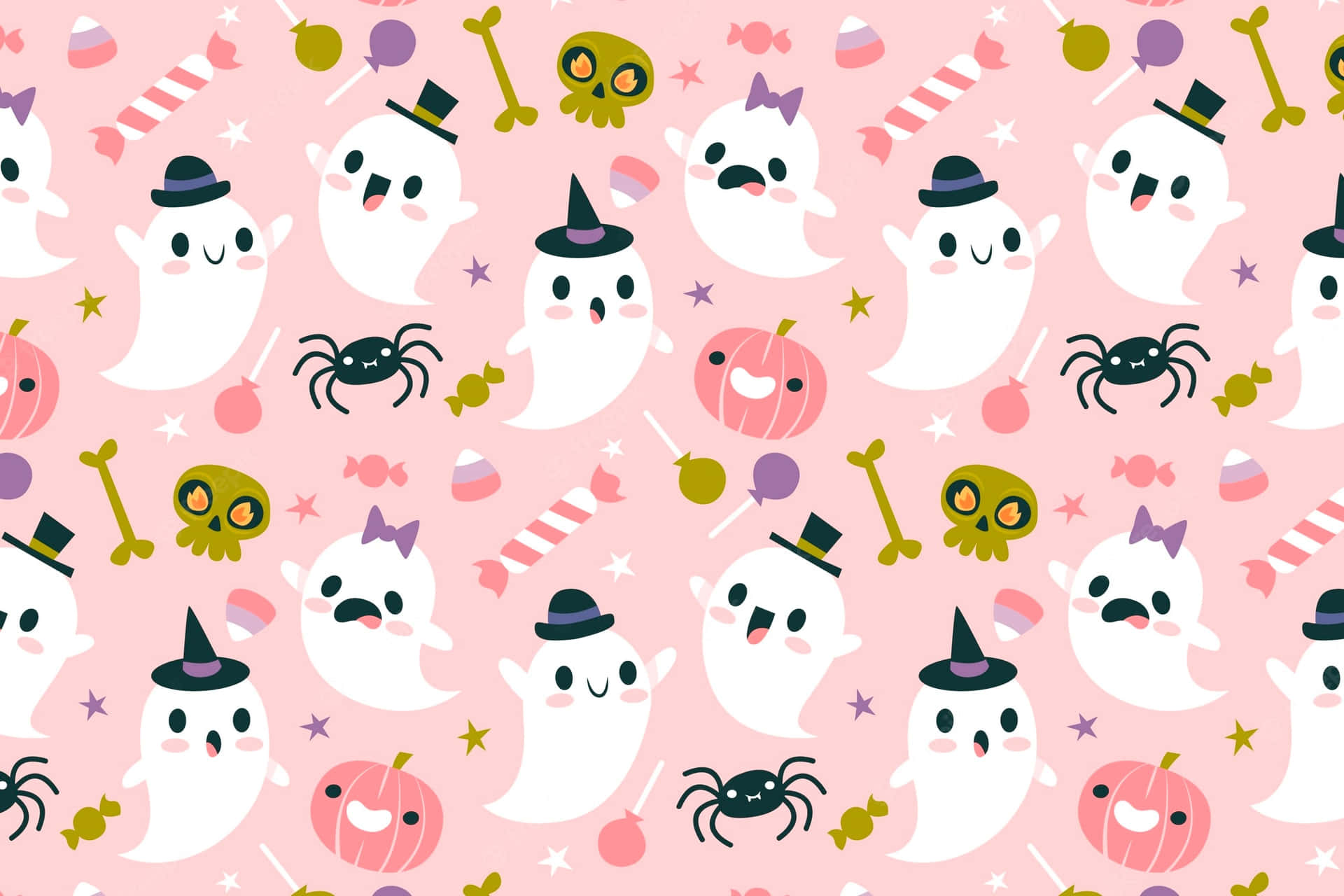 Cute Ghosts Pink Girly Halloween Background