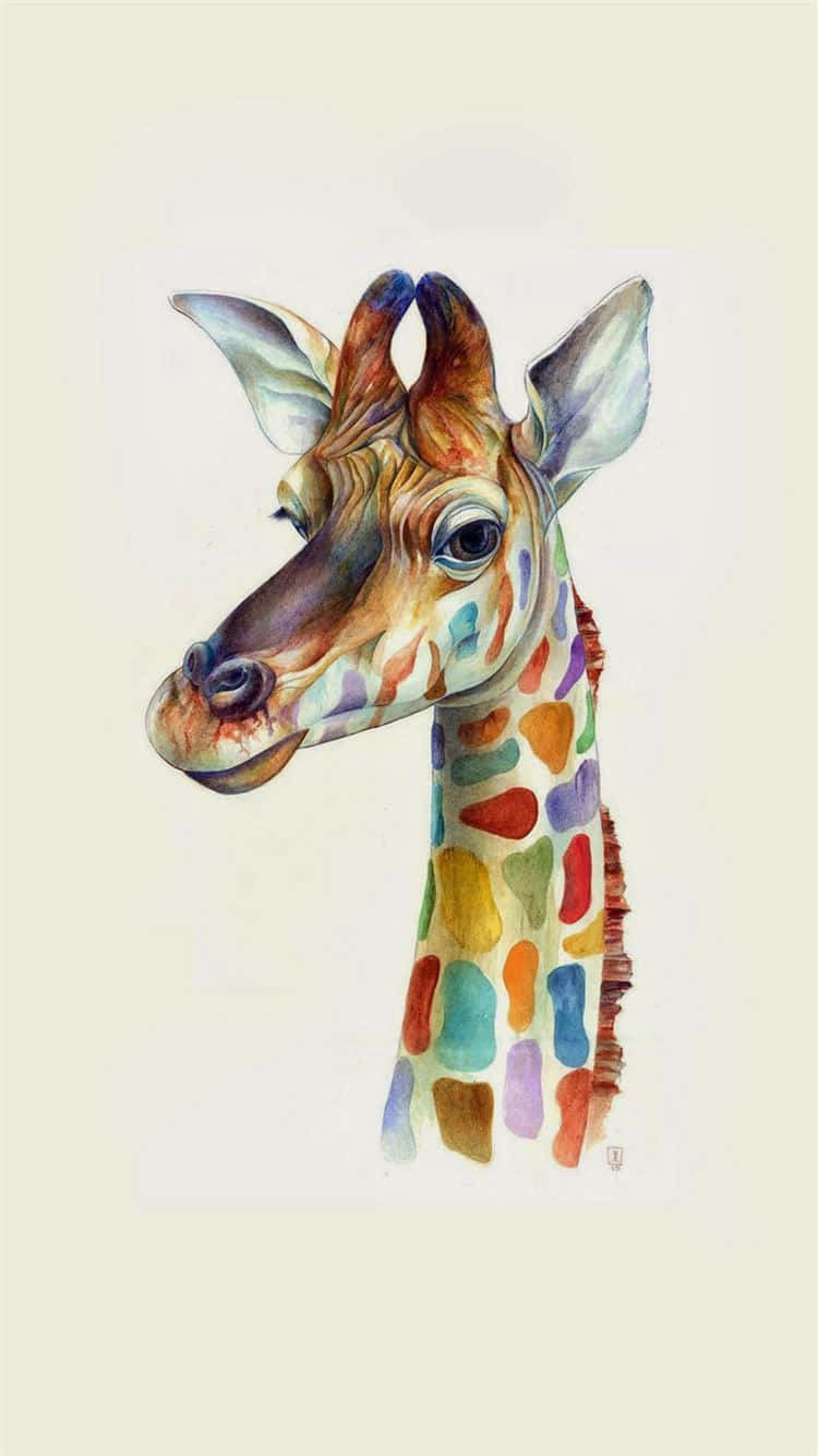 Cute Giraffe Art With Colorful Spots Background