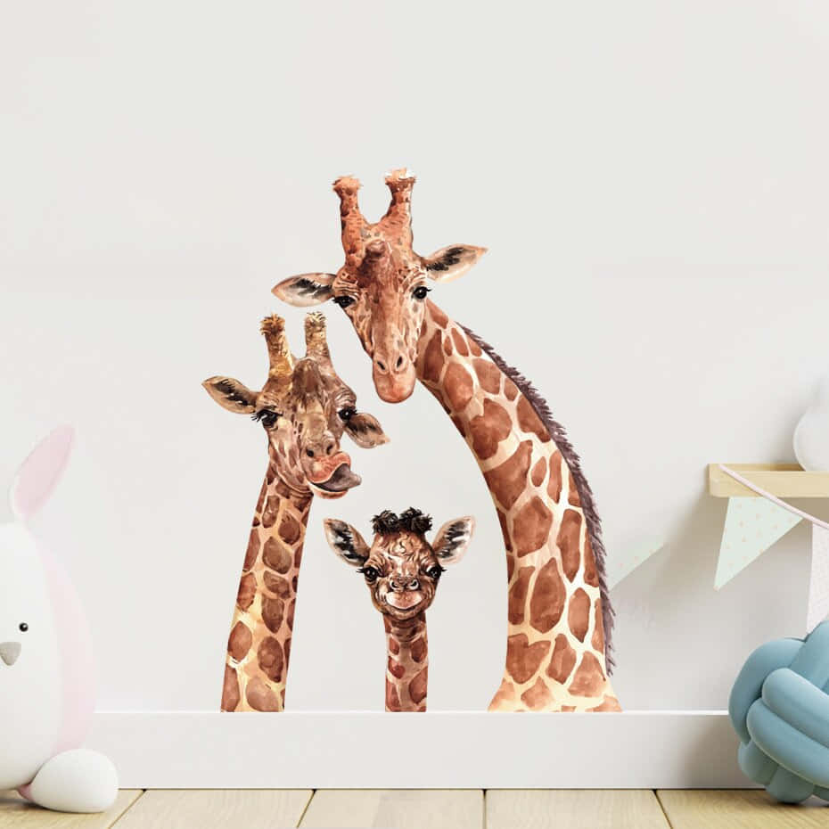 Cute Giraffe Family Wall Art Background