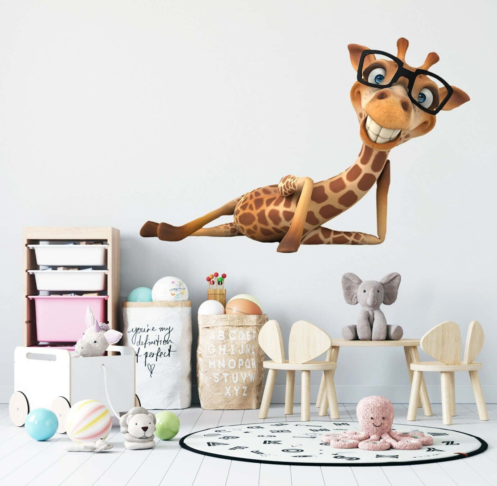 Cute Giraffe In A Kids Room Background