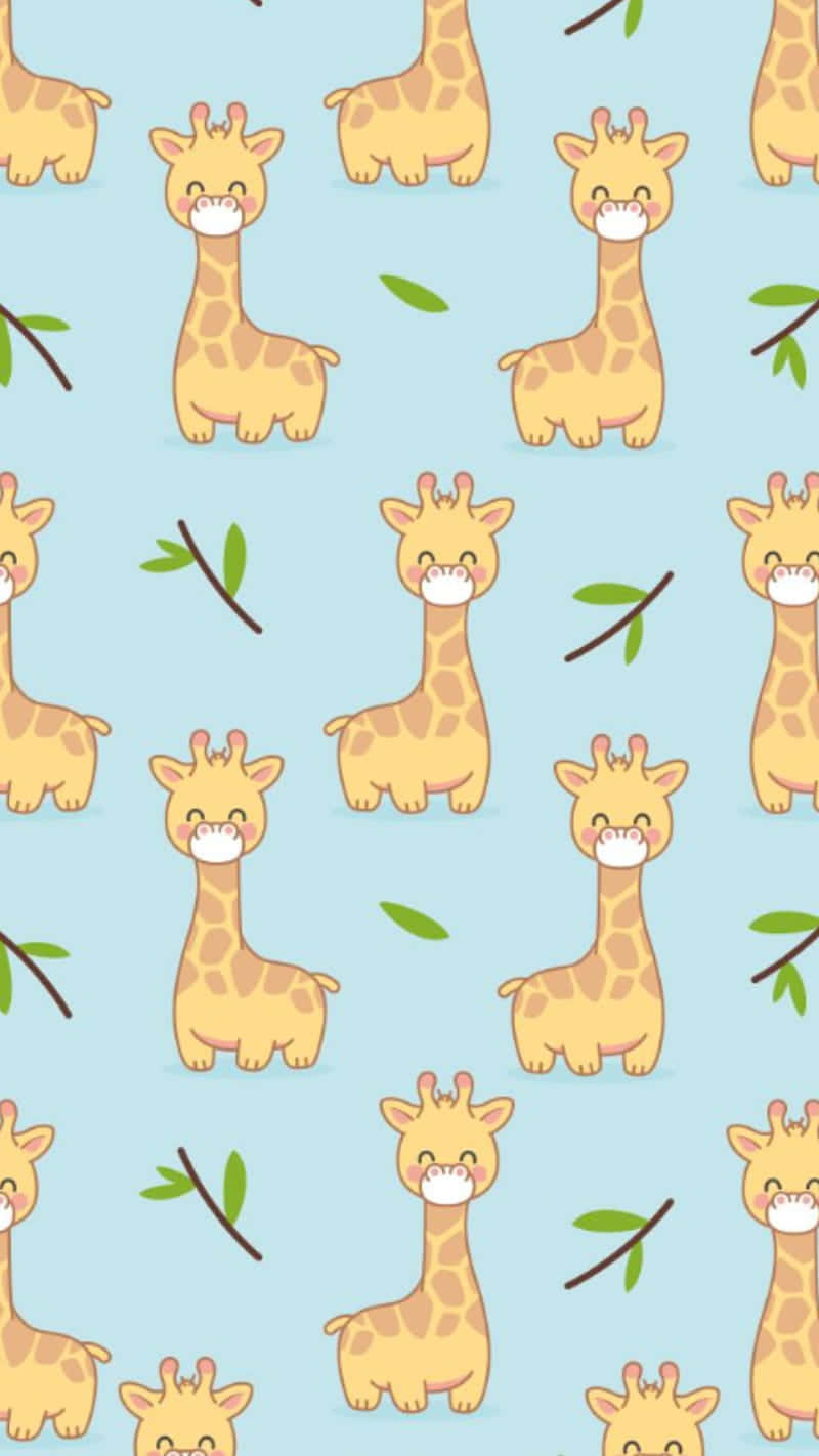 Cute Giraffe Pastel Blue With Leaves