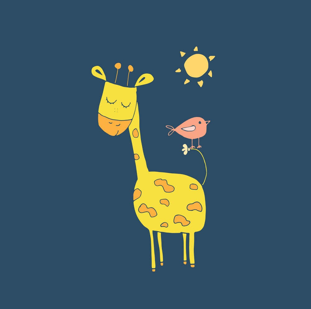 Cute Giraffe With Bird On Its Tail Background