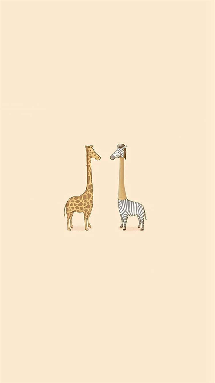 Cute Giraffe With Long Neck Zebra Background