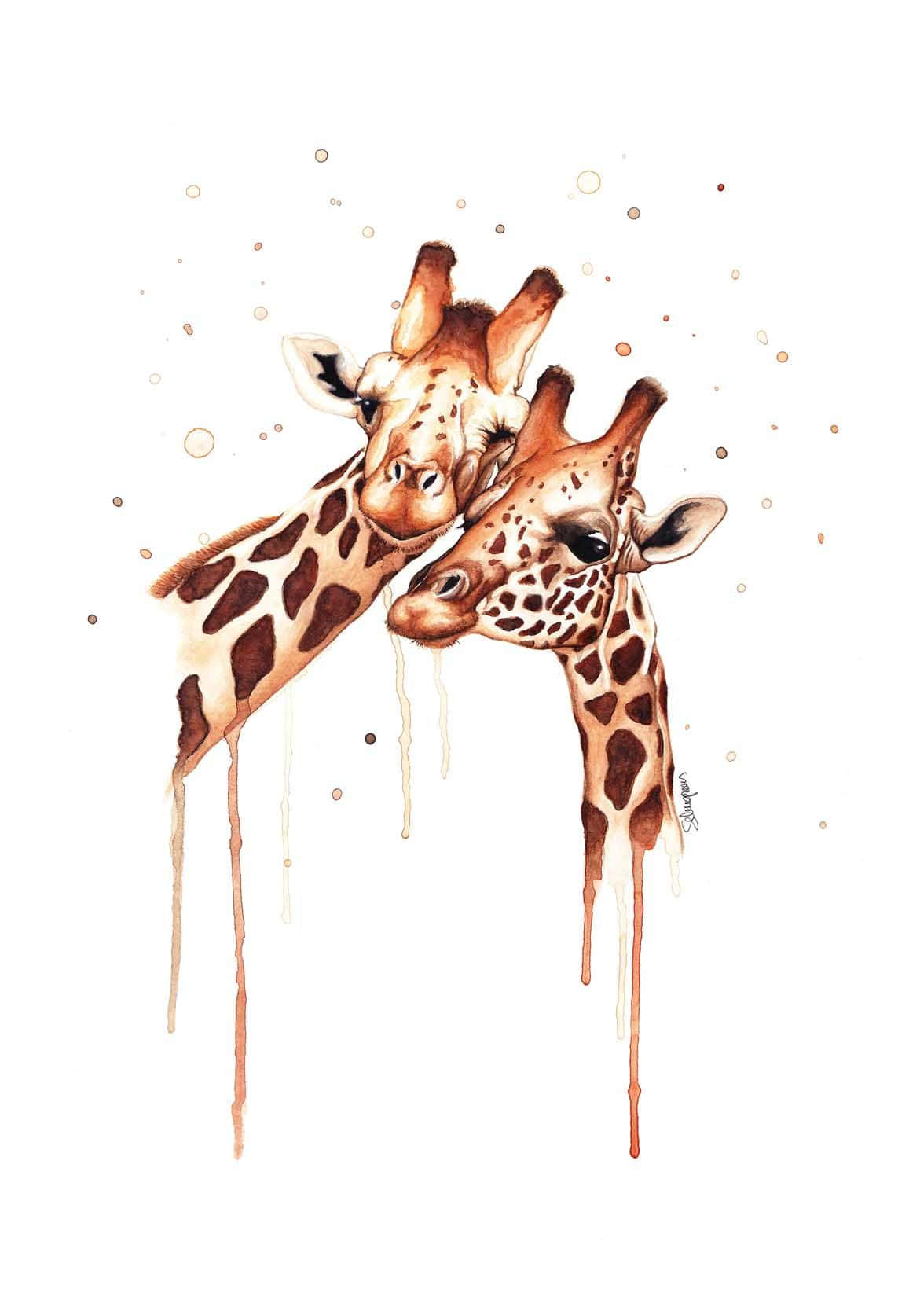 Cute Giraffes Watercolor Art