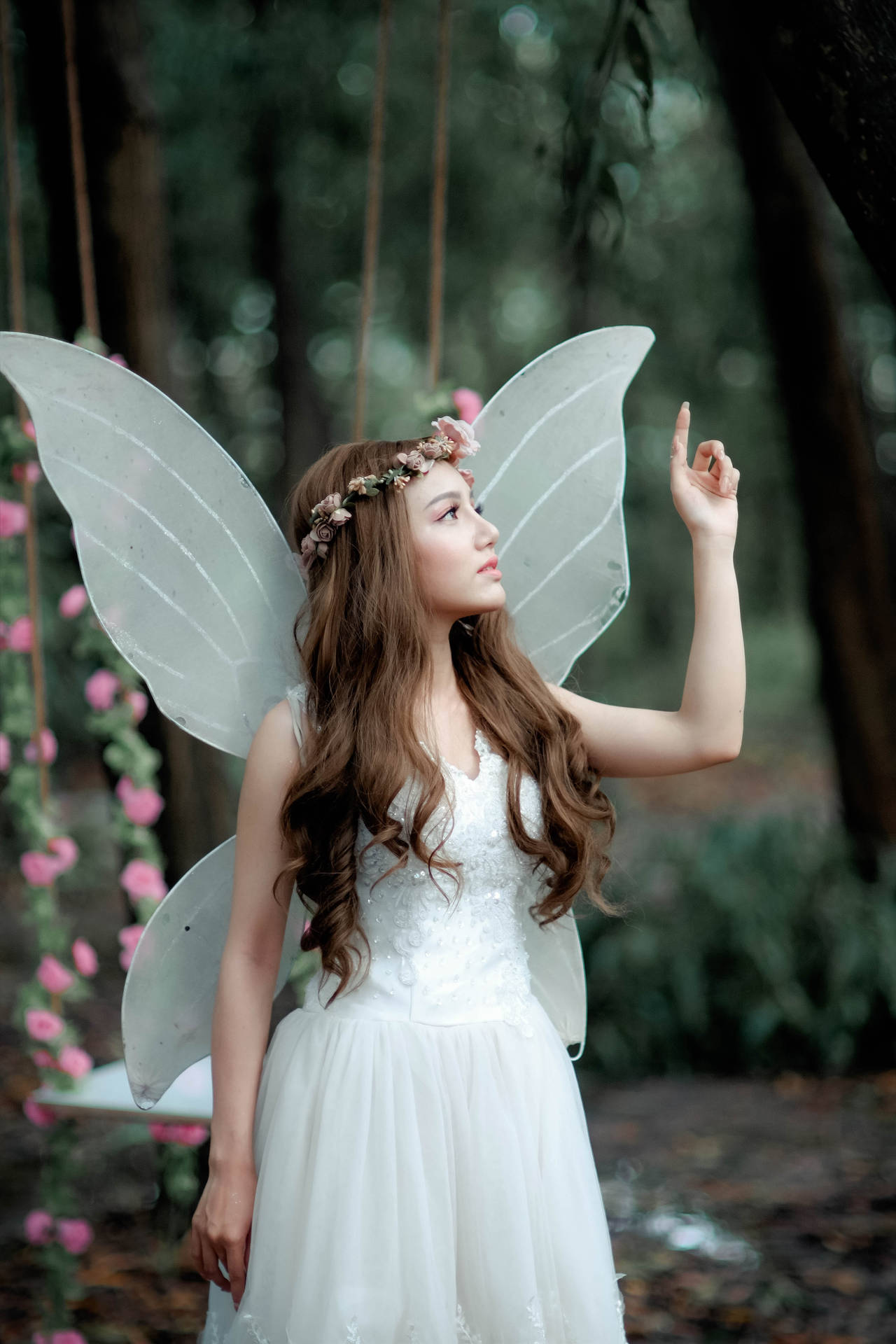 Cute Girl In Fairy Costume Background