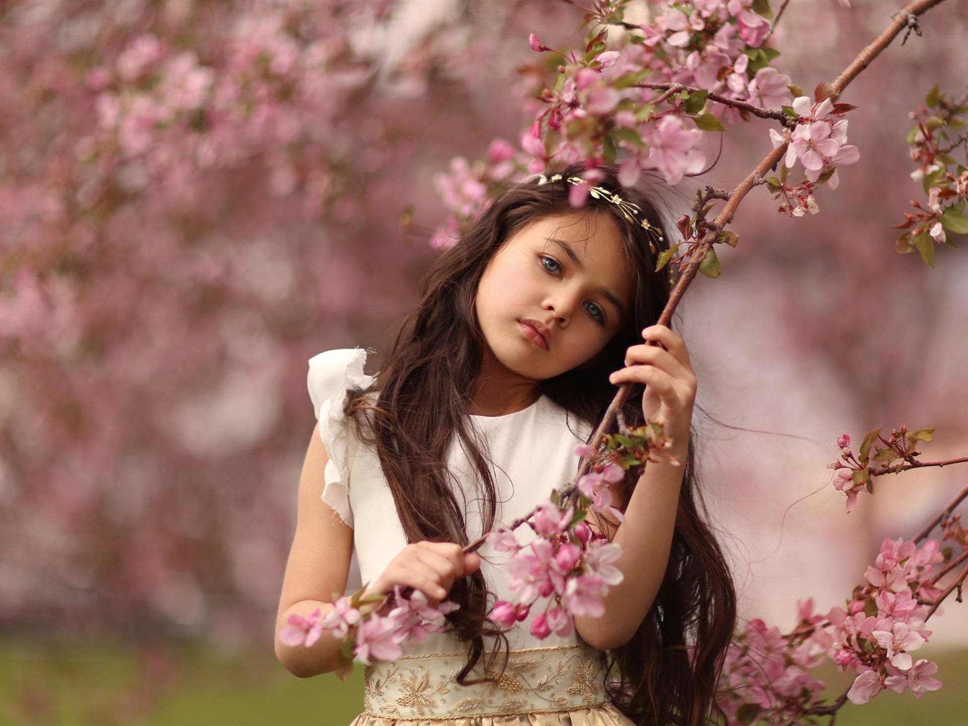 Cute Girl Pink Blossoms