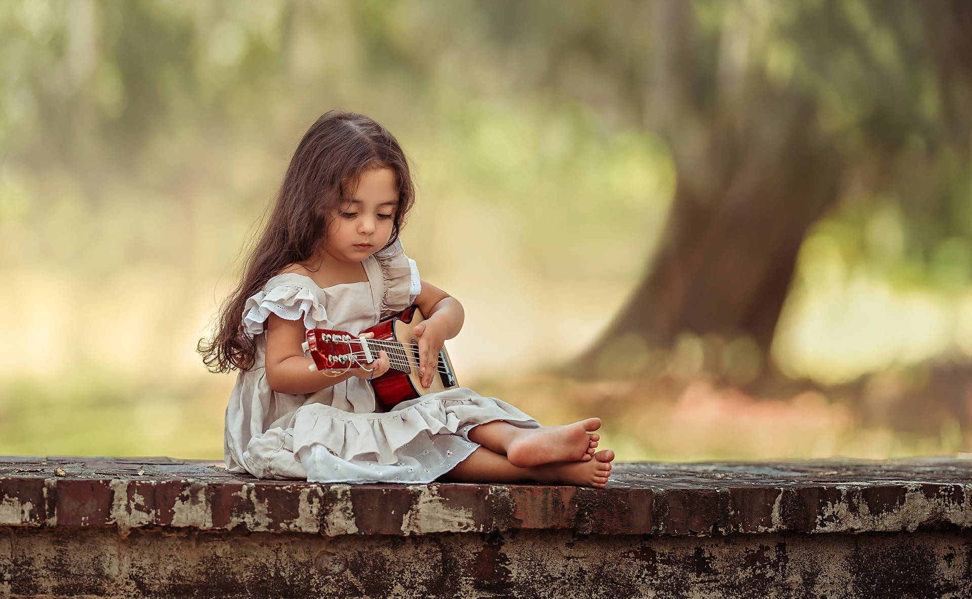 Cute Girl Playing Guitar Background