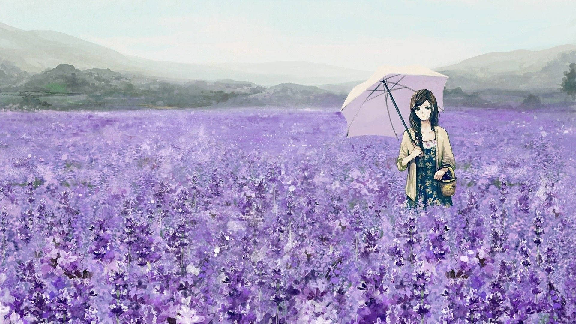 Cute Girl Purple Anime Aesthetic Background