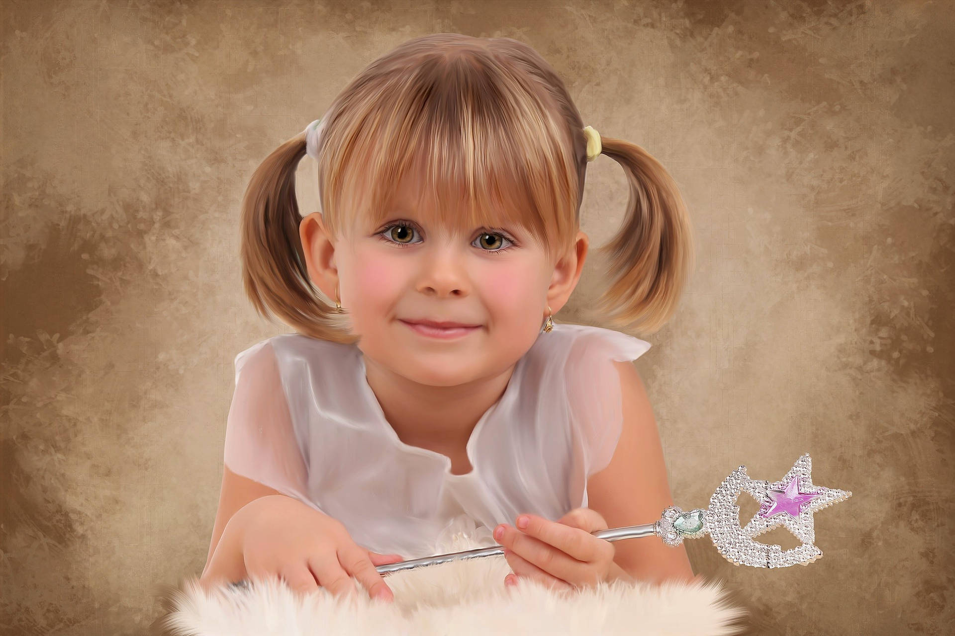 Cute Girl With Fairy Magic Wand Background