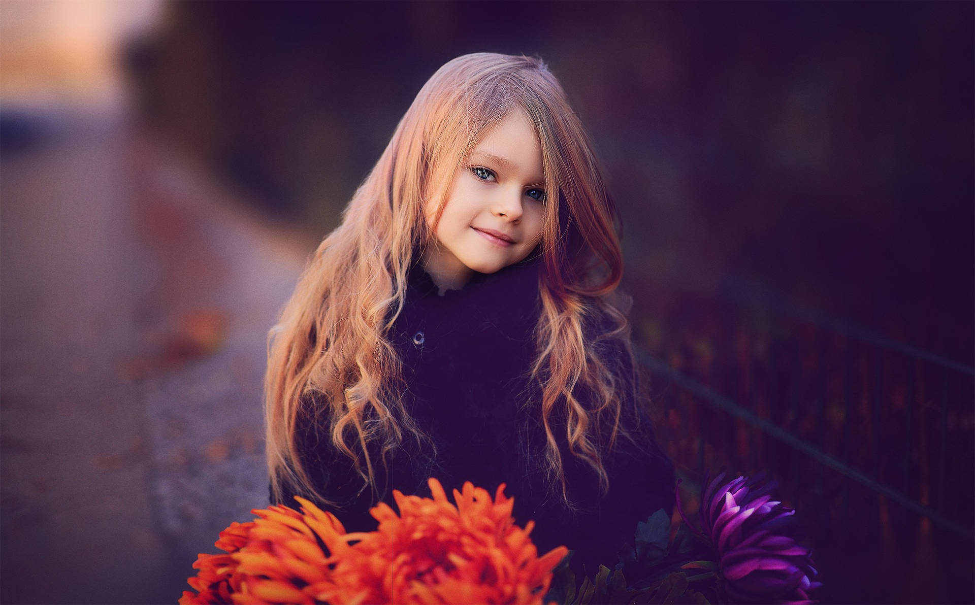 Cute Girl With Orange Flower Background