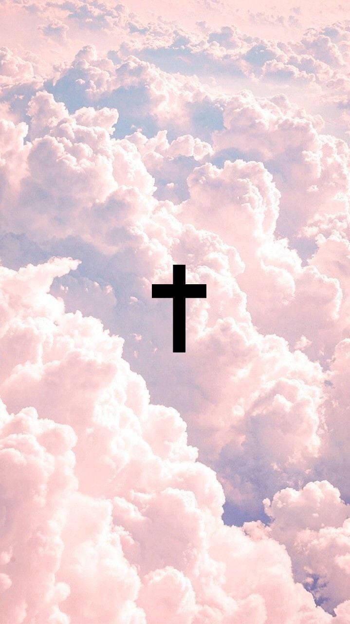 Cute Girly Cross Above The Clouds Background