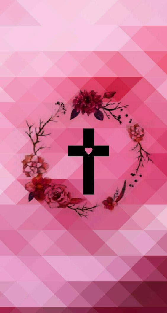 Cute Girly Cross With A Heart Background