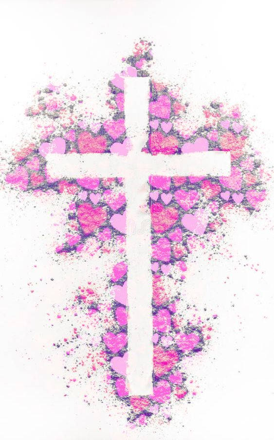 Cute Girly Cross With Heart-shaped Shadow Background