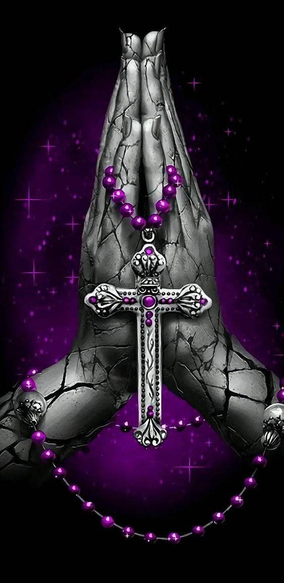 Cute Girly Cross With Praying Hands Background