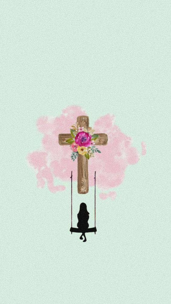 Cute Girly Cross With Silhouette Background