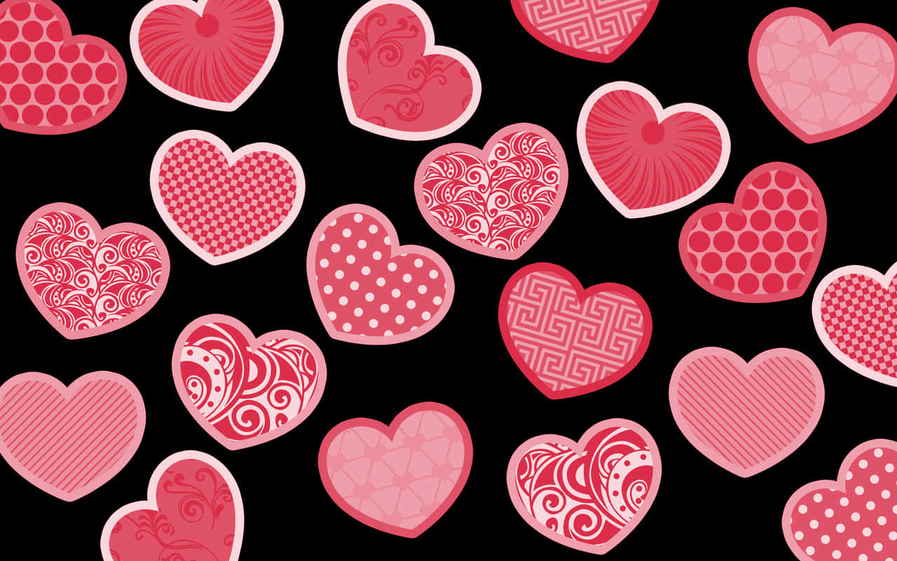 Cute Glitter Pink Hearts Pattern Background